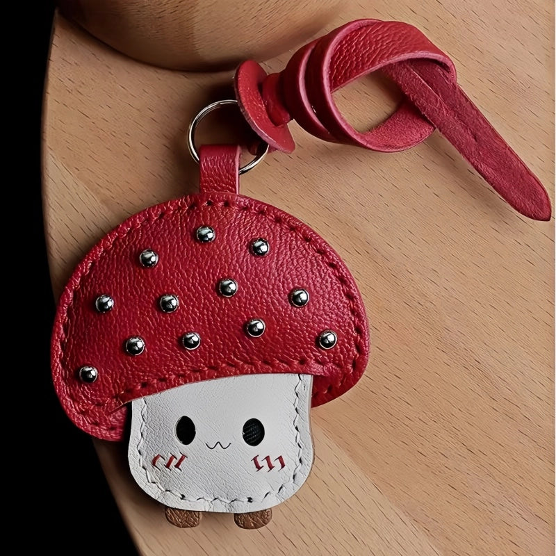 Shiny Red Mushroom Bag Charm – Full-Grain Lambskin, Playful Design, Key Accessory, Whimsical Fairy Tale Gift