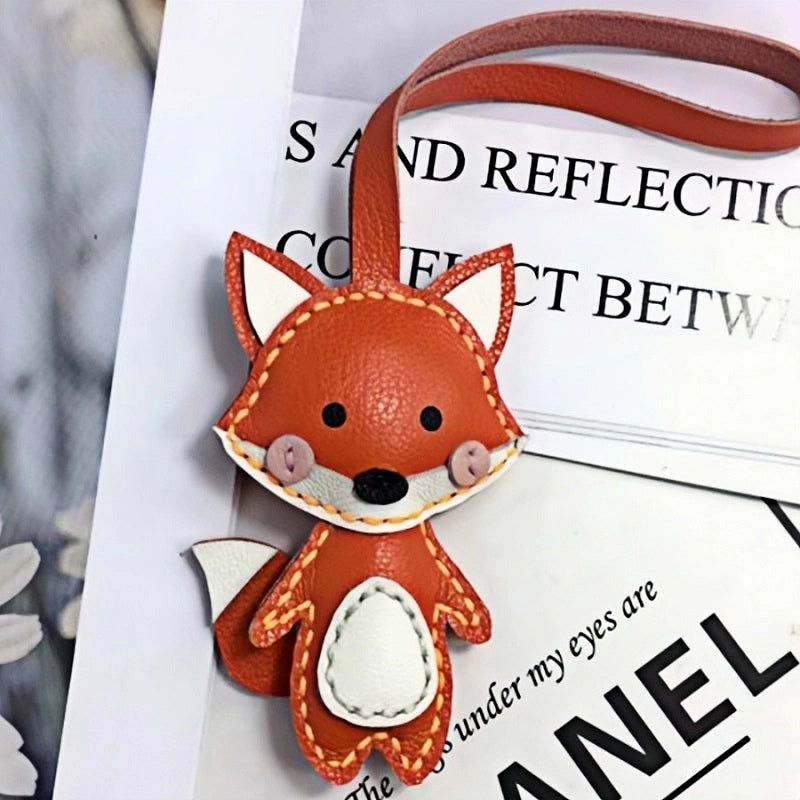 Little Fox Bag Charm – Handcrafted Full-Grain Lambskin, Adorable Fox Design Keychain, Girls' Bag Decoration, Whimsical Touch for Bags and Keys