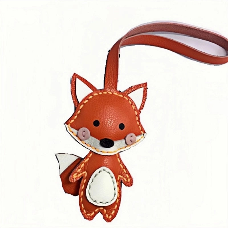 Little Fox Bag Charm – Handcrafted Full-Grain Lambskin, Adorable Fox Design Keychain, Girls' Bag Decoration, Whimsical Touch for Bags and Keys