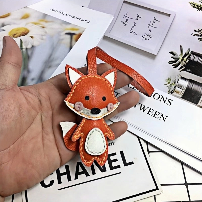 Little Fox Bag Charm – Handcrafted Full-Grain Lambskin, Adorable Fox Design Keychain, Girls' Bag Decoration, Whimsical Touch for Bags and Keys