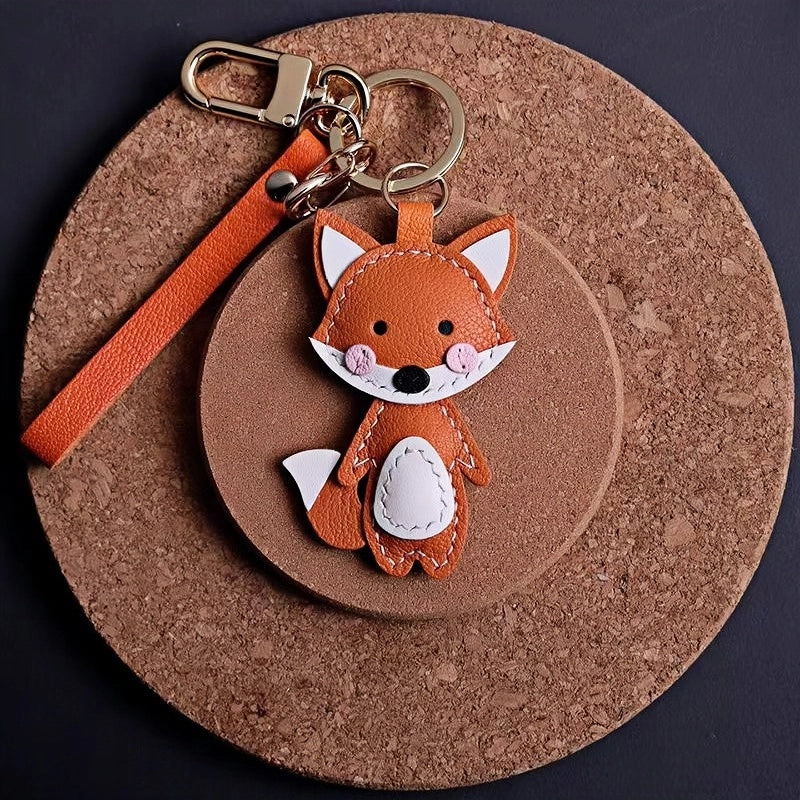 Little Fox Bag Charm – Handcrafted Full-Grain Lambskin, Adorable Fox Design Keychain, Girls' Bag Decoration, Whimsical Touch for Bags and Keys