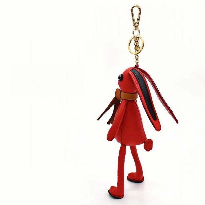 Nordic Red Rabbit Bag Charm – Handcrafted Full-Grain Leather Keychain, Playful Bunny Doll Accessory, Creative Scandinavian Design, Premium Cowhide Gift