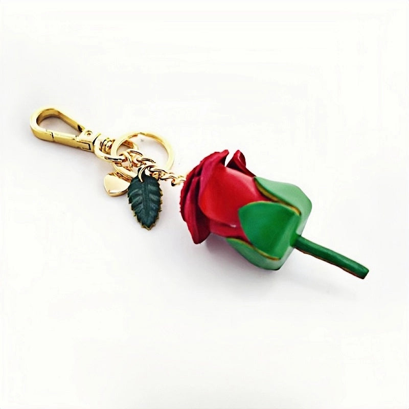 Handcrafted Nordic Rose Leather Bag Charm - Elegant Full-Grain Cowhide Flower Keychain and Bookmark for Bags