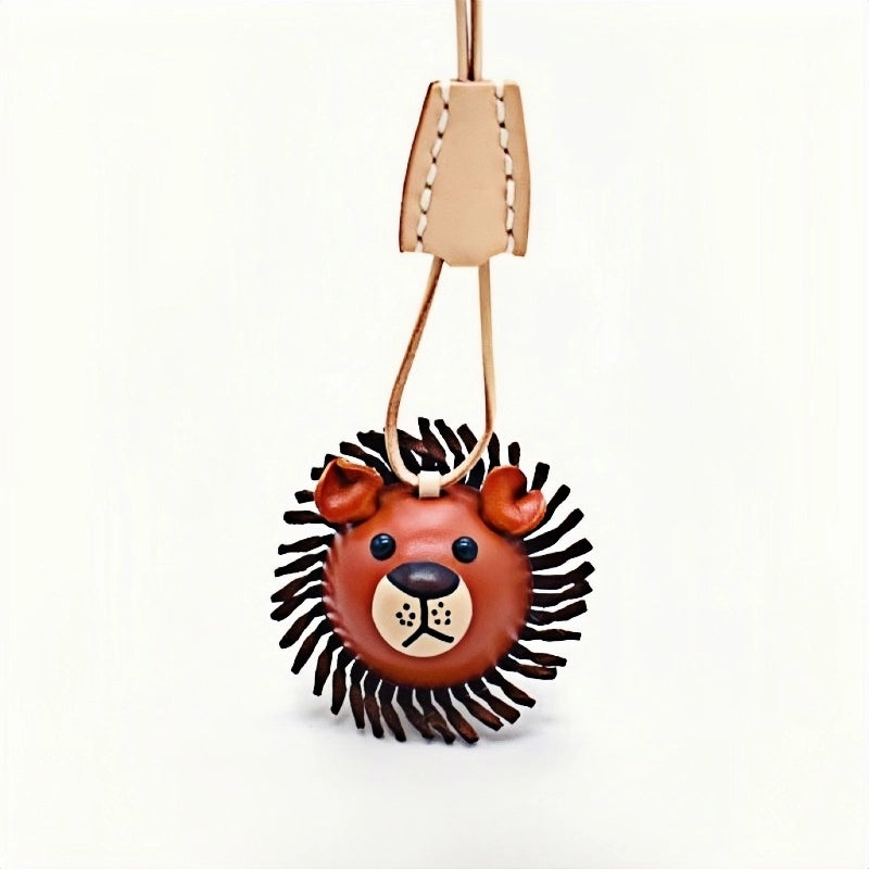 3D Leather Lion Bag Charm – Full-Grain Cowhide Keychain, Whimsical Graduation Gift, Handcrafted Animal Accessories