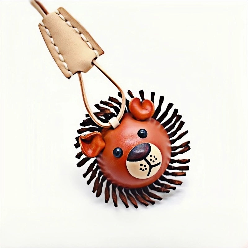 3D Leather Lion Bag Charm – Full-Grain Cowhide Keychain, Whimsical Graduation Gift, Handcrafted Animal Accessories