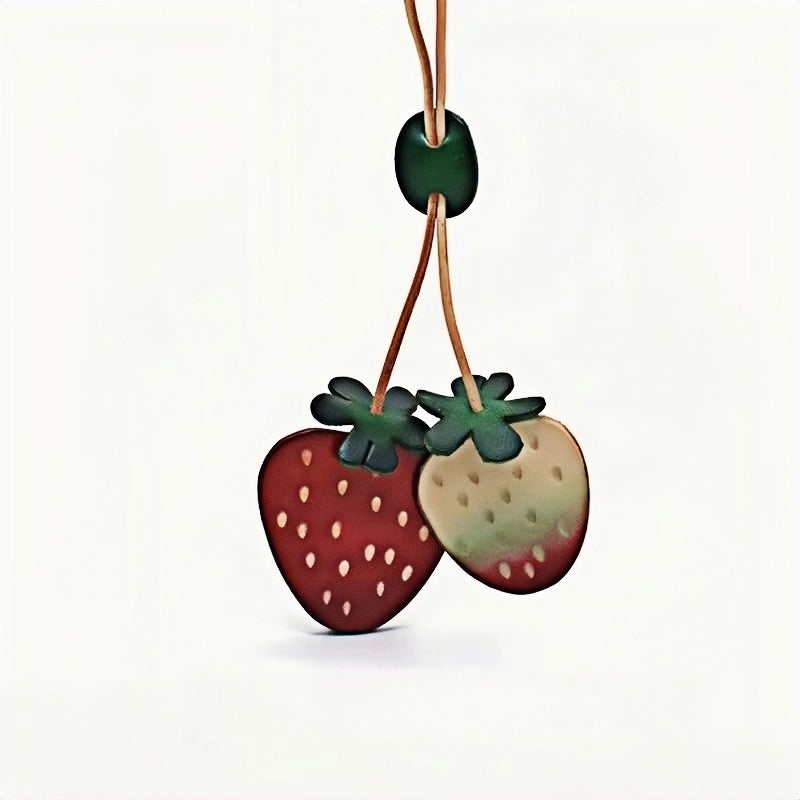 Handcrafted Genuine Leather Strawberry Bag Charm, Nordic-Style Fruit Design, Artisan Keychain, Car Accessory, Bookmark Decoration