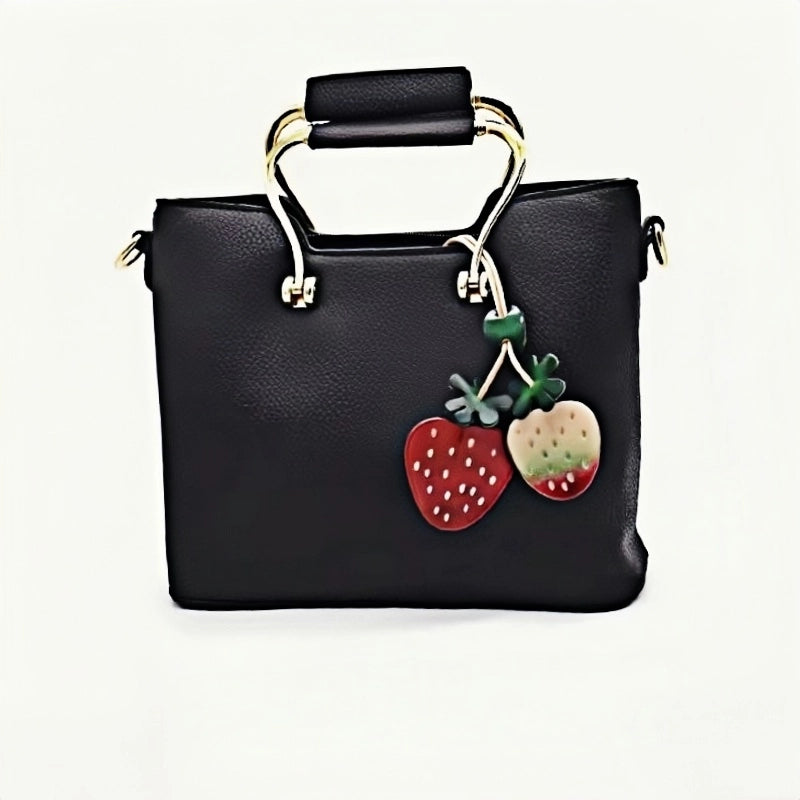 Handcrafted Genuine Leather Strawberry Bag Charm, Nordic-Style Fruit Design, Artisan Keychain, Car Accessory, Bookmark Decoration