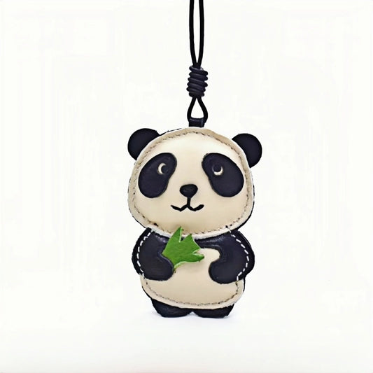 Nordic Style Panda Leather Bag Charm – Handmade Full-Grain Cowhide Keychain & Couple Ornament