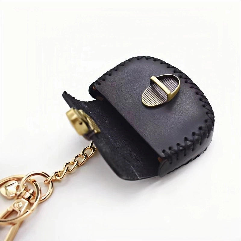 Nordic-Style Genuine Leather Earphone Case – Handmade Top-Grain Cowhide Bag Charm for AirPods or Coins, Creative and Minimalist Accessory