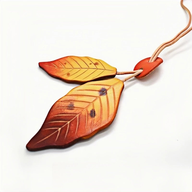 Nordic Lucky Leaves Leather Charm – Handcrafted Genuine Cowhide Leaf Bag Charm, Car Ornament, and Bookmark Accessory