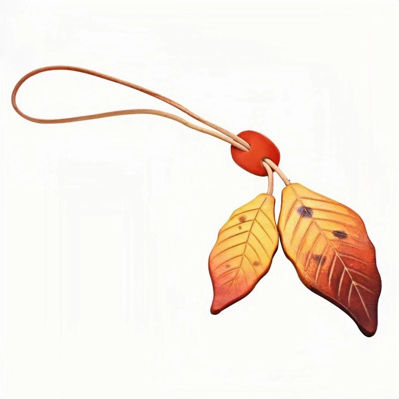 Nordic Lucky Leaves Leather Charm – Handcrafted Genuine Cowhide Leaf Bag Charm, Car Ornament, and Bookmark Accessory