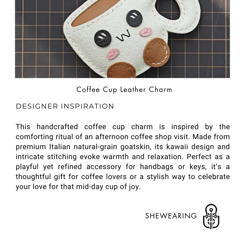 Creative Coffee Cup Leather Bag Charm | Handcrafted Goatskin Accessory | High-Quality Gift for Women