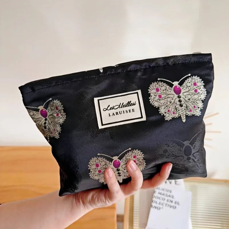 Exquisite Embroidered Butterfly Makeup Bag, Portable Travel Toiletry Organizer